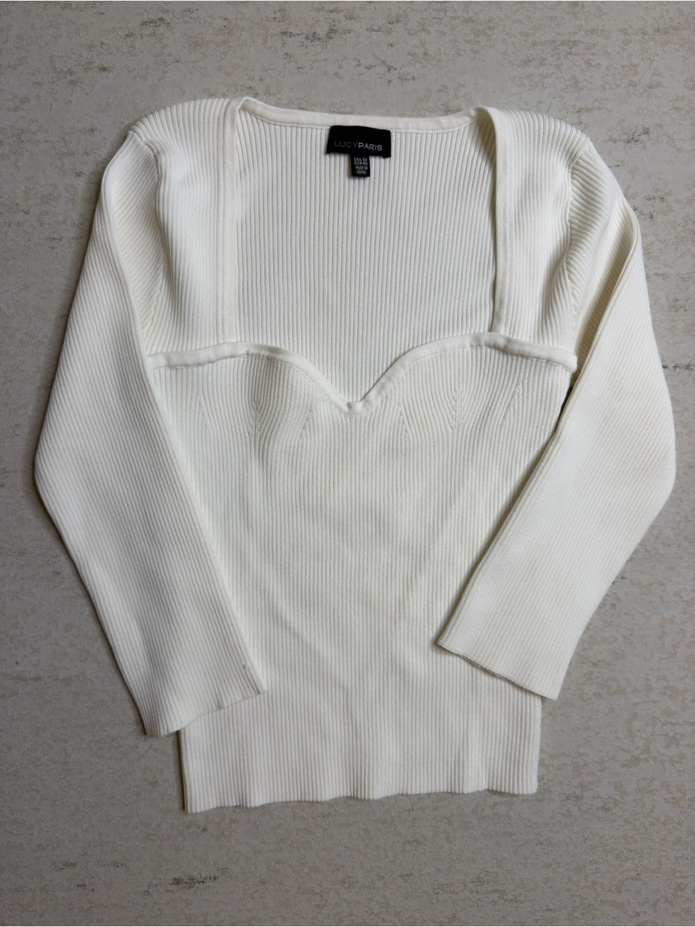 Lucy Paris White Ribbed Sweetheart Neck Top Size M